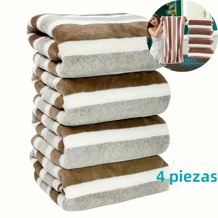 Juego De Toallas De Tela De Coral 4 Piezas Contemporary Striped Super Suaves Y Rápidas En Secado Tamaño 13.7 X 29.5 Pulgadas Para Baño - 1