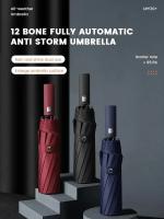 Paraguas Plegable Automático De 12 Rayones Negro Resistente Al UV Con Cuerda Fuerte Y Duradera Tres Plegables Para Protección Contra El Sol Y Lluvia - details 0