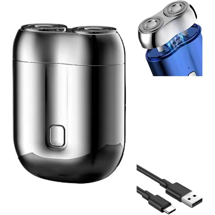 Mini afeitadora eléctrica de doble cabezal (modelo 2025), de bolsillo, portátil, lavable, recargable por USB, compacta (plateada). - 1