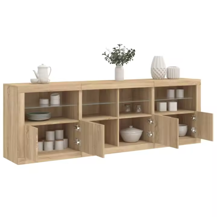 vidaXL Aparador con luces LED roble Sonoma 202x37x67 cm - 1