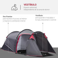 Outsunny Tienda de Campaña Familiar 2-3 Personas Plegable Impermeable 2000+ mm a Prueba de UV 20+ con Vestíbulo y 4 Estaciones para Camping Senderismo Festivales 426x206x154 cm Gris Oscuro - details 3