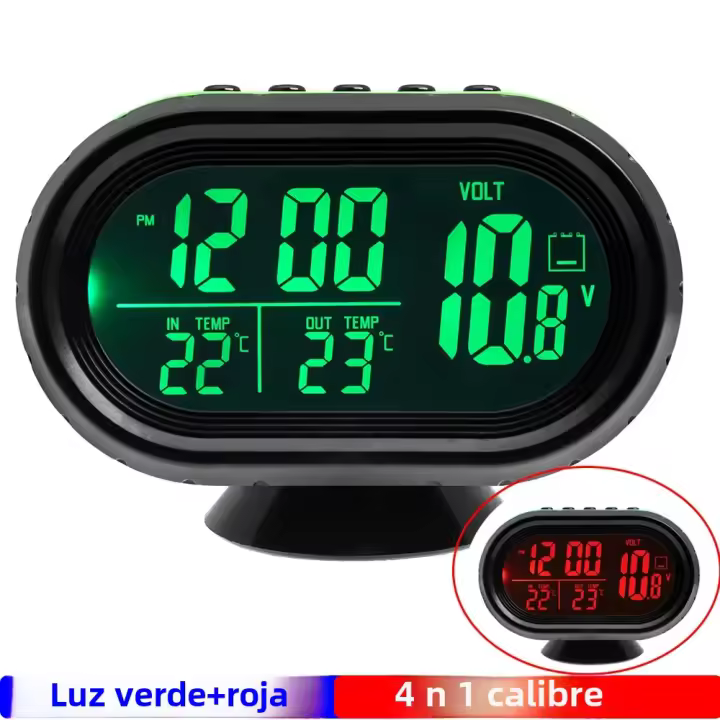 Reloj Electrónico Digital 4 En 1 Voltímetro Termómetro De Agua Y Luz Noturna Para Coche En Rojo Azul Verde Con Medidor De Temperatura Del Agua - 1