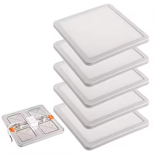 TECNOLUX EURO Panel LED Empotrable Cuarteto Hebilla ajustable 10X10X0.4cm 6W 6400K Luz Fria (Pack 5) - 1