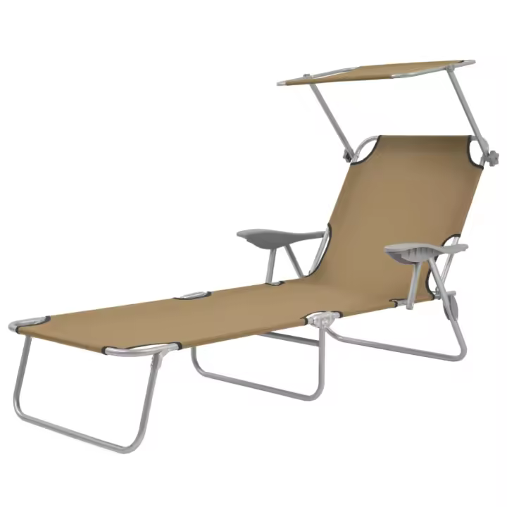 vidaXL Tumbona plegable con toldo de acero taupé - 1
