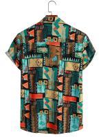 Camisa Corta Para Hombre Estampada Retro Moda 2024 Casual Polyester Verano Sin Capucha Cuello En V Talla Única Para Todas Las Estaciones - details 1