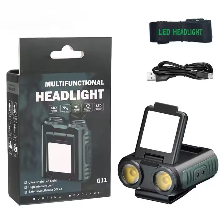 Linterna Frontal Portátil Recargable Tipo-C Con Luz Rotativa Para Caza Y Pesca Lámpara De Bicicleta LED Impermeable - 1