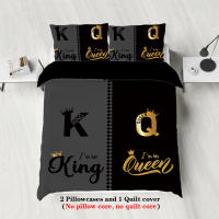 Juego De Cama Moderno 3 Piezas Diseño K Y Q En Negro Y Gris Funda De Almohada Suave Y Cómoda Transpirable Para Dormitorio Y Hotel - details 1
