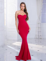 Vestido De Noche Largo Sin Mangas Y Espalda Descubierta Ajustado Hasta El Suelo Para Bodas Y Fiestas De Compromiso Rojo Azul - details 5