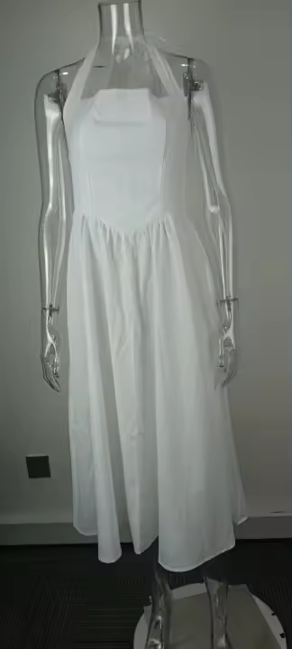 Vestido Largo Para Mujer Verano 2025 Elegante De Color Sólido Cuello Cuadrado Sin Mangas Cintura Ajustada Vestido De Noche Largo Espalda Descubierta Slim Fit Polyester - 1