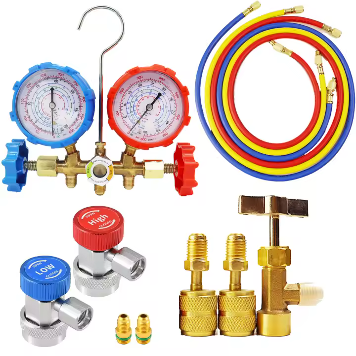 Juego de manómetros de diagnóstico de CA de 3 Vías para carga de freón, herramientas de calibre de colector de refrigeración, R32, R410a, R404A, R134a - 1