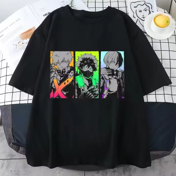 Camiseta Gráfica De Técnica Casual Para Mujer Con Estampado De Deku Bakugou Katsuki Todoroki Shoto Cuello Redondo Manga Corta - 1