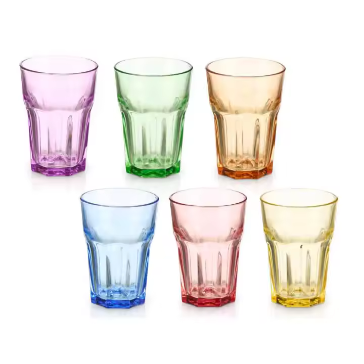 MAXHOME-SET 6 VASOS VIDRIO MULTICOLOR 300ML-360 ML - 1