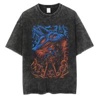 Camiseta De Manga Corta Para Hombre Estilo Hip Hop Vintage Washed En Color Negro Con Estampado De Cadena Anime Camiseta Casual Para Todas Las Estaciones - details 3