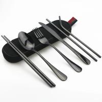 Juego De Comedor Portátil Para Viajes Y Senderismo Con Bolsa Cuchillo Tenedor Cuchara Palillos De Acero Inoxidable Reutilizable Color Plata - details 2