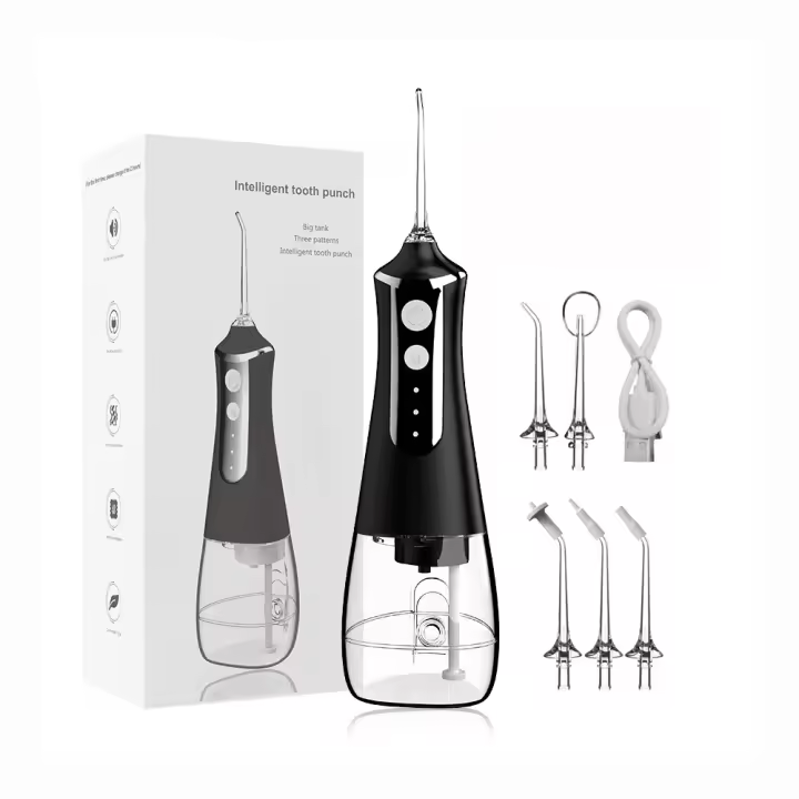 Irrigador Dental Portátil, Irrigador Bucal L10 de 300 ml con 3 Modos de Limpieza y 5 Cabezales, IPX7 Impermeable, Rotación 180Âº, Baterí­a Recargable USB de 2000mAh () - 1