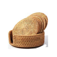Juego de 7 posavasados de Ratán con soporte, posavasados de Madera, posavasados resistentes al Calor, posavasados de café, posavasados para Bebidas, Naturales, hechos a mano, ajustados para el hogar, restorante, Granja - details 0