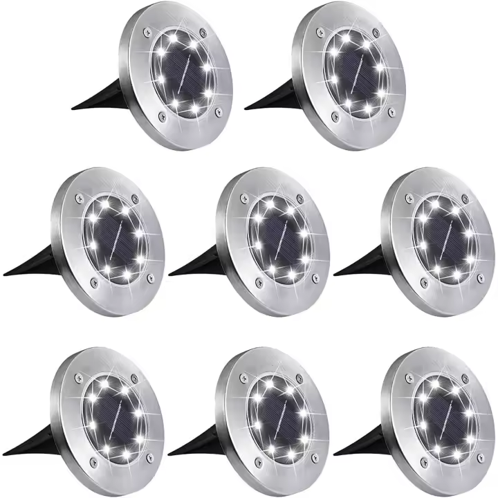 Luces solares de suelo, 8 luces LED para jardín, luces de disco para patio a prueba de agua, iluminación de paisaje exterior enterrada para césped, patio, camino, patio, terraza, pasarela - 1