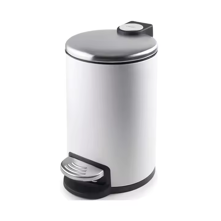 SUINGA Papelera con pedal para baño, fabricado en acero inoxidable con acabado mate,  16,8 x 25 cm, Blanco - 1