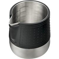 Jarra para espumar leche, jarra vaporizadora de leche de acero inoxidable de 12 oz con pico redondeado, jarra para leche espresso con almohadillas de agarre de silicona resistentes al calor, máquina de espresso, arte latte, color plateado - details 7