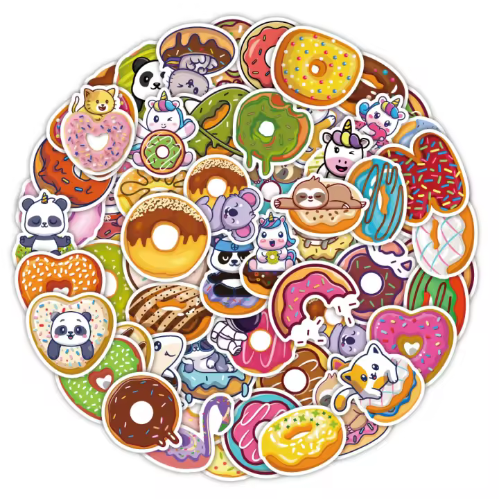 50PCS Pegatinas De Donuts Cartoon Para iPad Maleta Escritorio Cuaderno Computadora Decoración De Juguetes Con Patrón De Animales Resistente Al Agua Para Adolescentes Y Adultos - 1