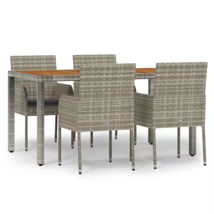 vidaXL Set comedor de jardín 5 piezas con cojines ratán sintético gris - 1
