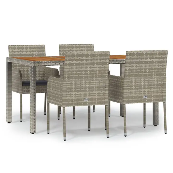 vidaXL Set comedor de jardín 5 piezas con cojines ratán sintético gris - 1