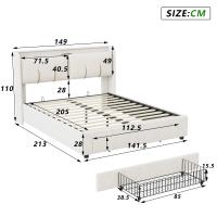 Cama con arcón abatible 140x200/160x200 cm, tapizada en terciopelo blanco capitoné, con LED, USB Type-C y somier de lamas - details 1