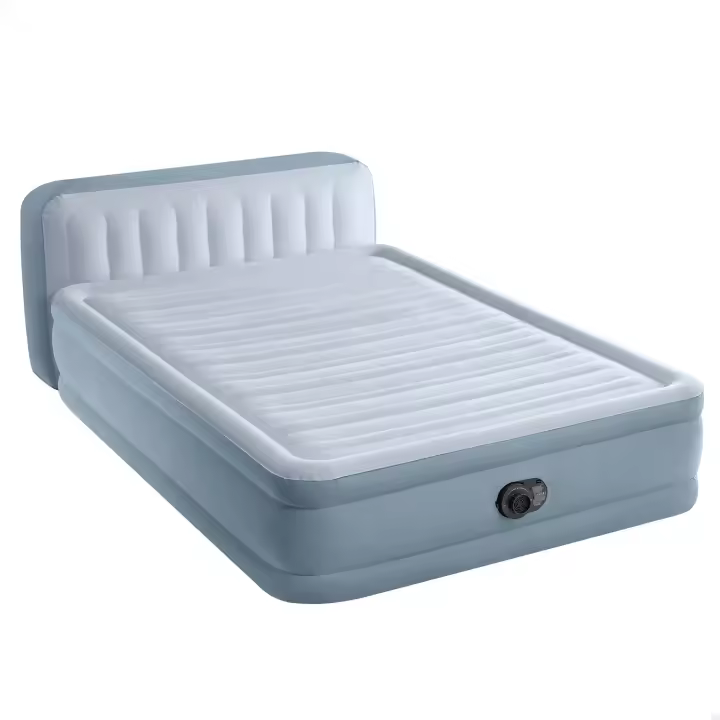 INTEX - Colchón hinchable con cabecero, modelo Dura-Beam Deluxe Plush Headboard, medidas 152x236x46 cm, medida matrimonio, para 2 personas, altura cabezal 86 cm, máx. 272 kg, material flocado, inflable, colchones hinchables, cama de aire plegable - 1