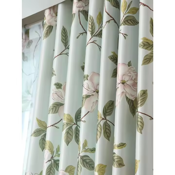 Cortinas Americanas De Floral Y Hoja Para Sala De Estar Comedor Dormitorio 1PC Estilo Pastoral Grande Impresión Florales Translúcidas Con Cierre Izquierda Y Derecha - 1