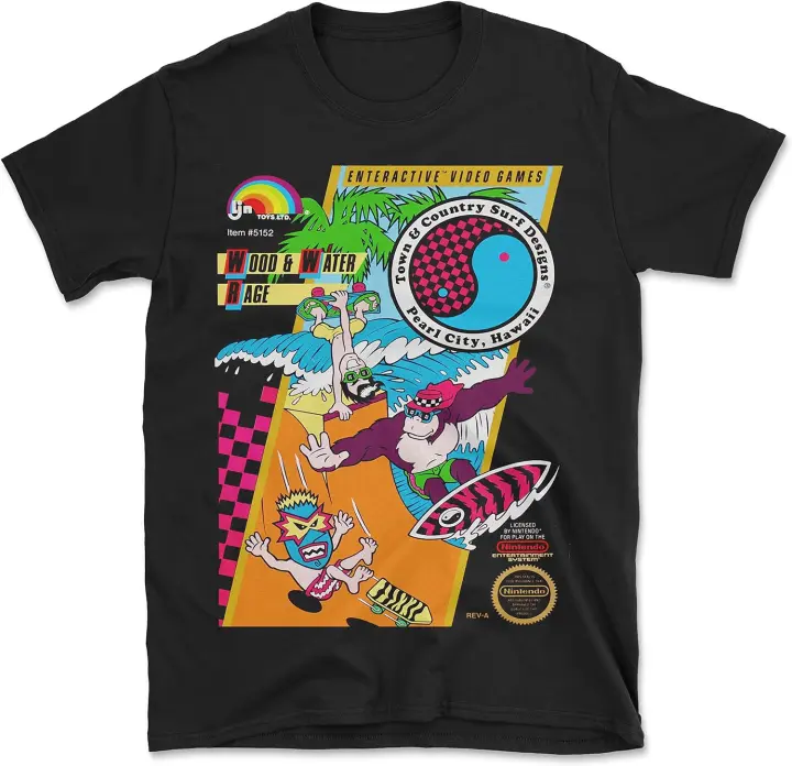 Camiseta negra de T & C Town and Country Surf Designs, réplica Vintage de videojuegos - 1