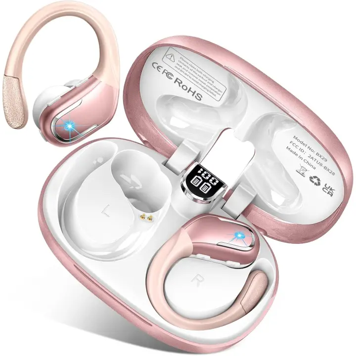 2025 Auriculares inalámbricos deportivos, Bluetooth 5.3, reproducción de 75 horas, auriculares de graves profundos con ganchos para los oídos, auriculares impermeables IP7 para correr, entrenar, - 1