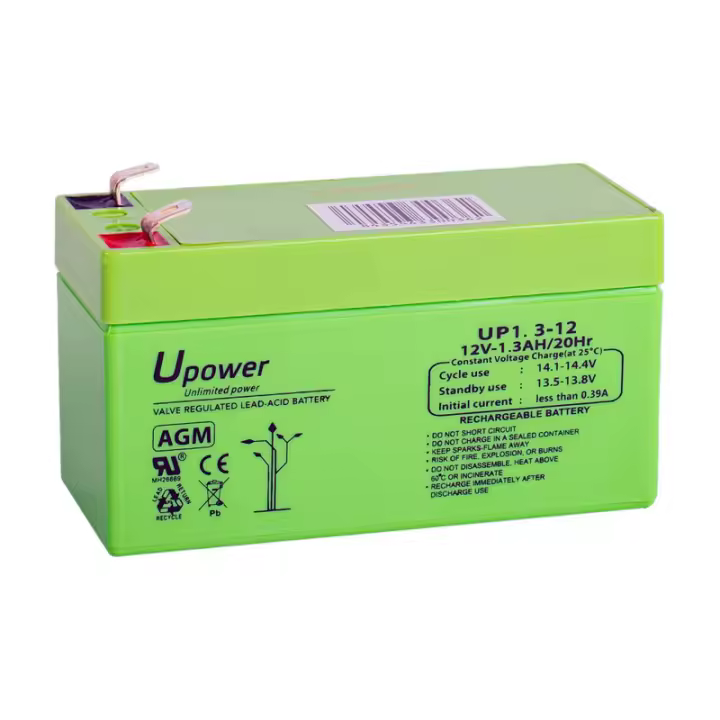 Batería U-Power AGM 12V 1.3Ah Recargable para Sistemas de Alarma, Seguridad, SAIS y Equipos. - 1