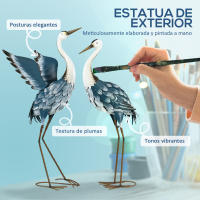 Outsunny Set de 2 Piezas Estatuas de Jardín de Grulla de Acero Esculturas de Garza para Exteriores Adornos de Grulla para Decoración de Césped Patio Estanque - details 3