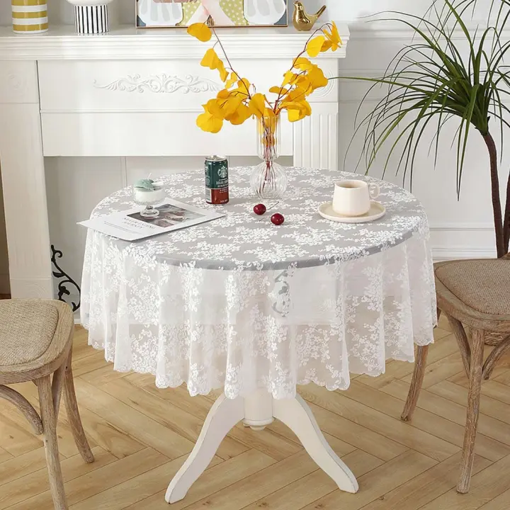 Mantel de encaje, mantel redondo, mantel vintage blanco, redondo de 100cm - 1