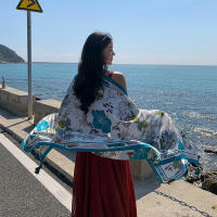 Bufanda De Playa Bohemia Para Mujer Pashmina Floral Estilo Fashion Verano Hijab Envoltura Echarpe Decorativa Polyester Sin Costuras - details 4