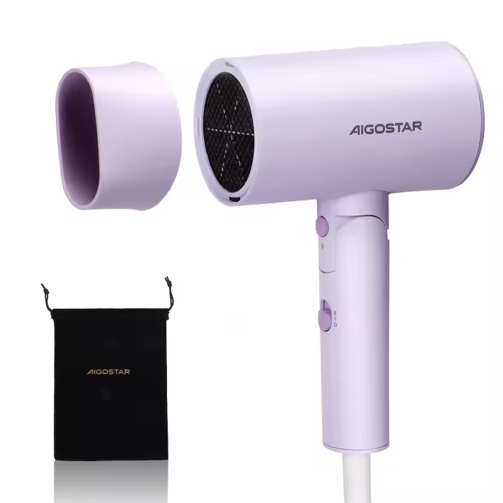 AIGOSTAR Secador de Pelo - Mango Plegable, 2 Velocidades, 3 Temperaturas. Incluye Boquilla Concentradora de Calor. Perfecto para Viajes. 2100W - 1