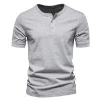 Camiseta Henley de verano para hombre, de manga corta, cuello redondo, color liso, talla grande, informal, ajustada - details 10