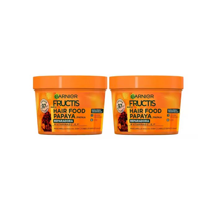 GARNIER Fructis Hair Food Papaya Sets de Champú, Acondicionador o Mascarilla 3 en 1 para Cabello Dañado - 1