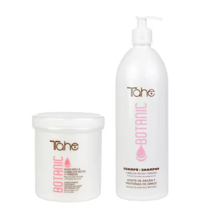 Tahe Botanic Pack para Cabellos secos y Teñidos | Champú 1000 Ml + Mascarilla 700 Ml - 1