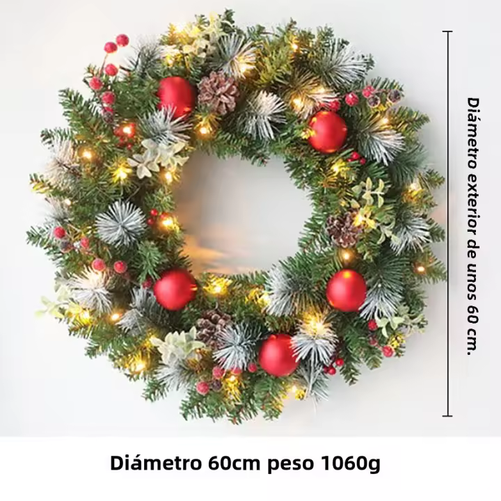 Wreath De Navidad Con Luces LED Simulación Berenjena Roja Decoración Xmas Para Puerta Ventana Y Pared 40cm Material PVC - 1