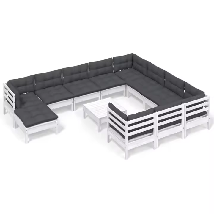vidaXL Muebles de jardín 12 pzas con cojines blanco madera de pino - 1