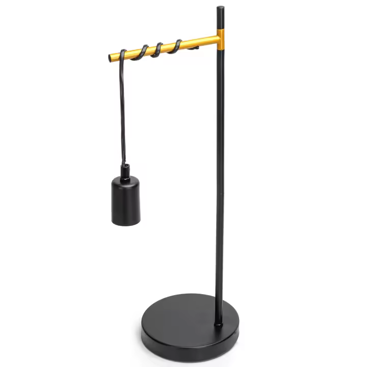 Aigostar lámpara de mesa retro E27, lámpara de escritorio industrial de metal con cable de 180cm con interruptor, lámpara de noche(sin bombilla), negro/dorado - 1