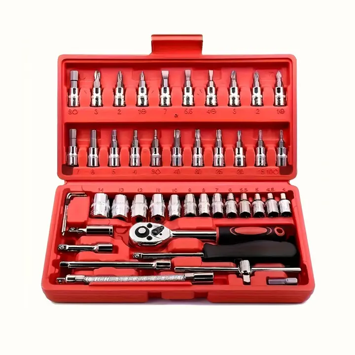 Kit De Herramientas De Reparación De Automóviles 46 Piezas Juego De Destornilladores De 1/4 Pulgada Con Llave De Torque Y Destornillador Combinado Herramientas De Reparación De Automóviles - 1