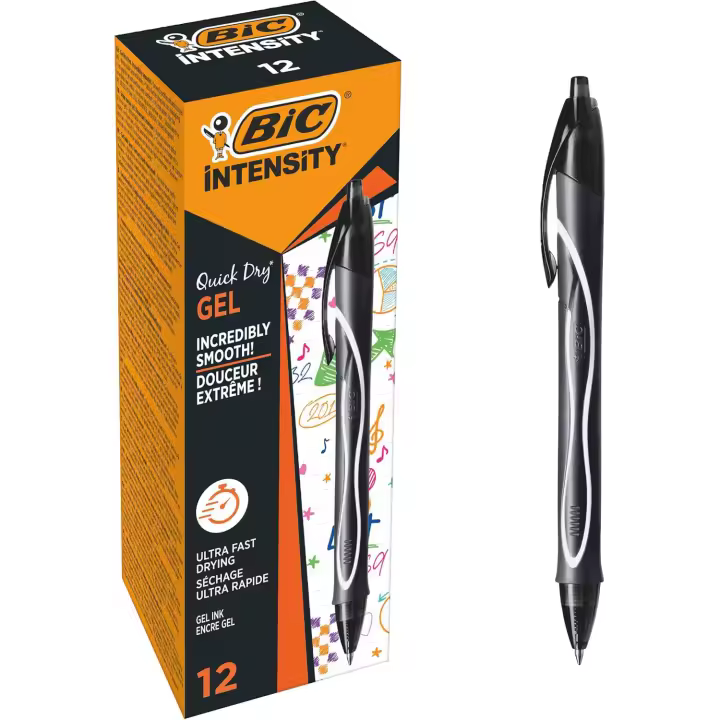 BIC Gel-ocity Quick Dry Bolígrafo Tinta en Gel Punta Media 0,7mm Negro (Caja de 12 Uds.) - 1