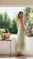 Vestido Maxi Bohemio De Verano Para Mujer En Chiffon Floral Sin Mangas Cuello En V A-Line Largo Con Espalda Descubierta Y Volante - details 38