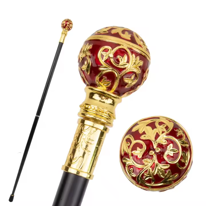Bastón De Caminar Con Bola Roja Y Dorada Decorativa Para Vampirejo De Cosplay Vintage Moda Para Fiesta De Halloween 93cm - 1