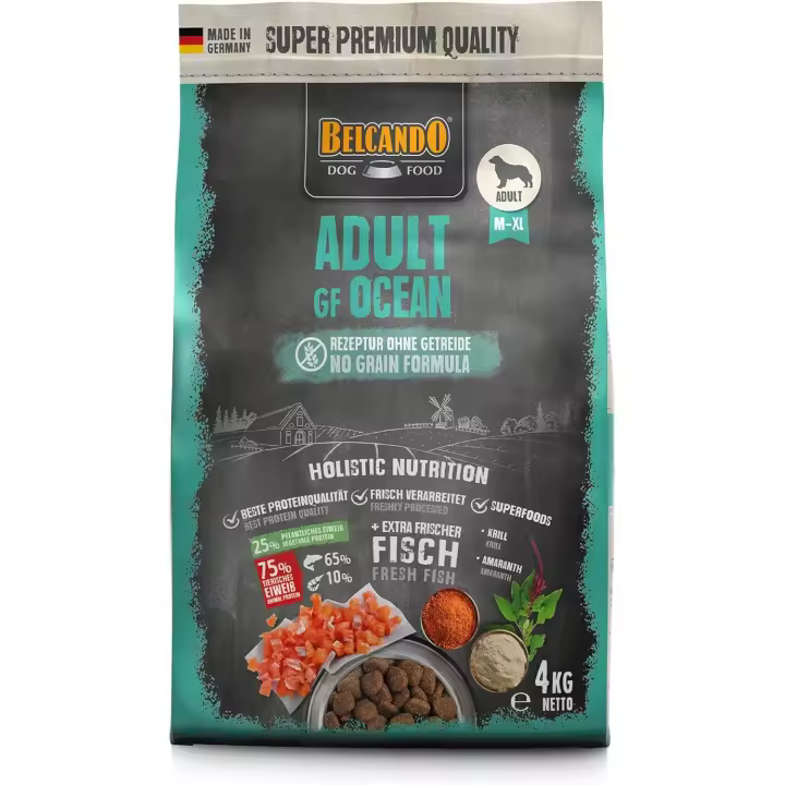 Pienso para perros ADULT OCEAN GF 12.5kg Alimento seco sin cereales para perros adultos de razas medios y grandes (M-XL) sensibles a los cereales y con un nivel de actividad normal- Belcando - 1