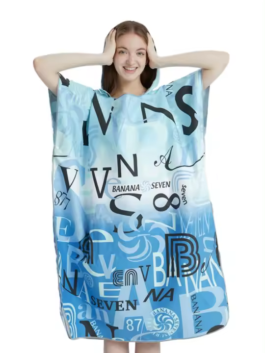Poncho Toalla Rápida De Secado Microfibra Para Playa Y Natación Robe De Baño Para Adultos Con Capucha Toalla De Natación - 1