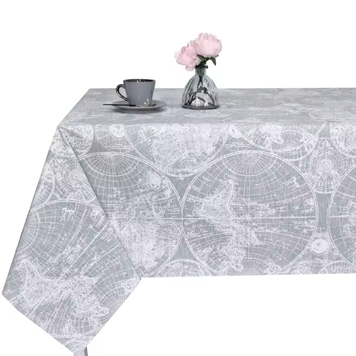 Mantel antimancha elegante lujo, Para mesa rectangular, Comedor, Cocina, Impermeable, Geografía, Gris,Mapa antiguo,DAL05 WORLD 02 - 1