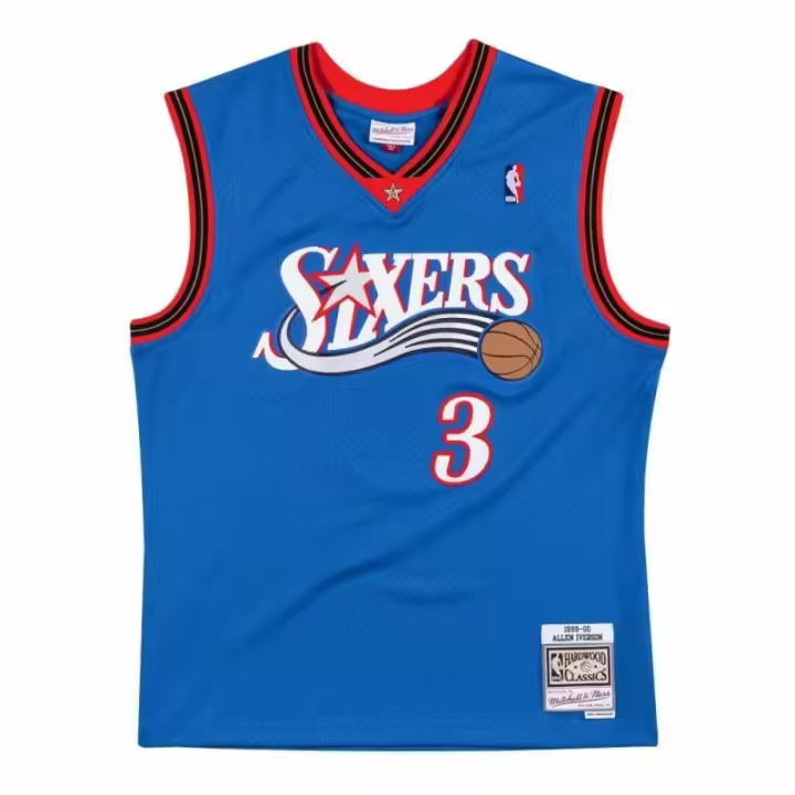 Camiseta Allen Iverson con Sixers 1999-00 - Swingman Alternate en Azul. - 1
